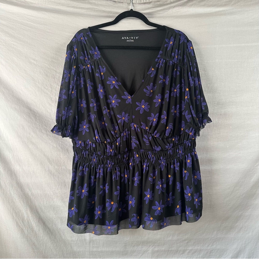 Ava & Viv Puff Sleeve Mesh Top